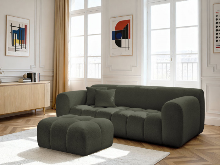 Canapé droit fixe 3 places MELISSE tissu chiné avec pouf