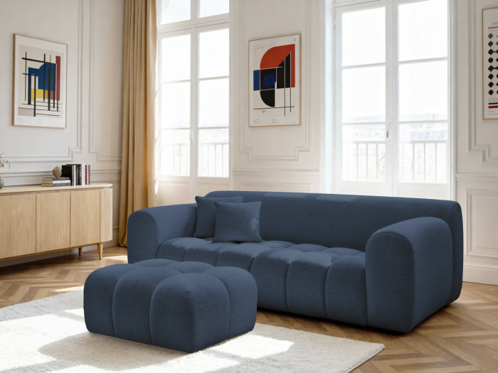 Canapé droit fixe 3 places MELISSE tissu chiné avec pouf