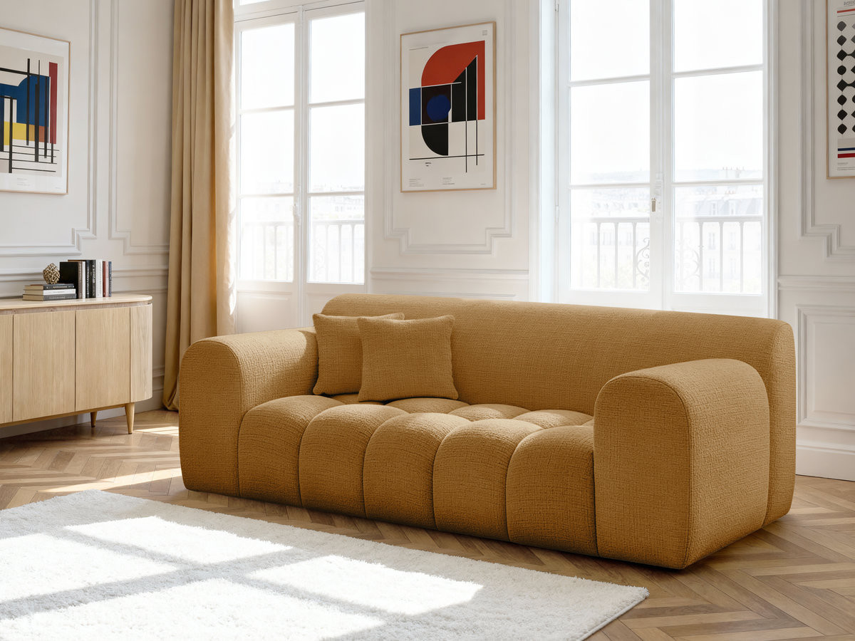 Canapé droit 2 places MELISSE texturé jaune