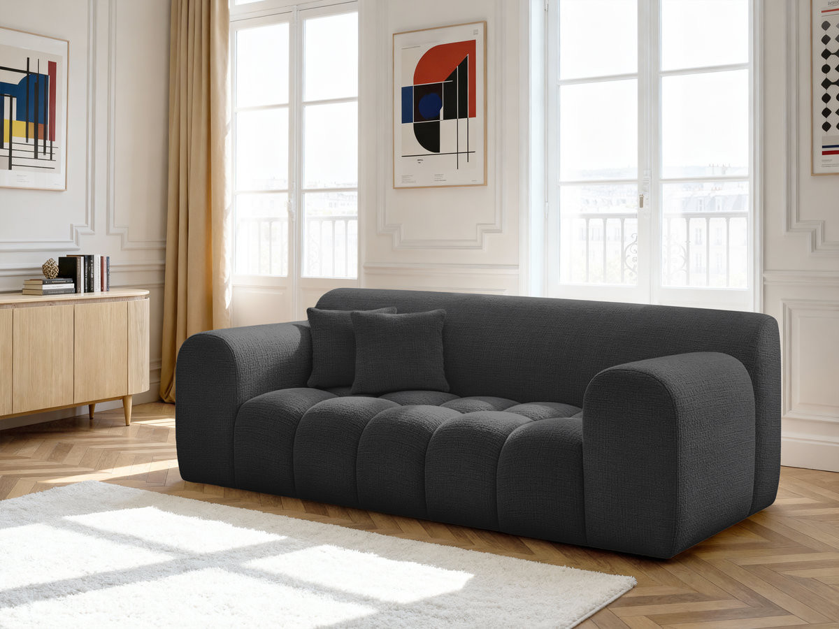 Canapé droit 2 places MELISSE texturé noir