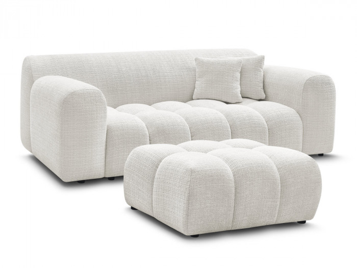 Canapé droit fixe 2 places MELISSE tissu texturé avec pouf
