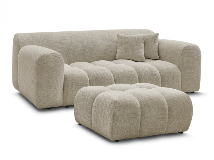 Canapé droit fixe 2 places MELISSE tissu texturé avec pouf