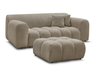 Canapé droit fixe 2 places MELISSE tissu texturé avec pouf