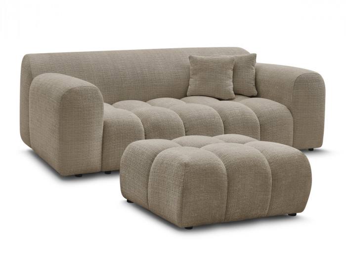 Canapé droit fixe 2 places MELISSE tissu texturé avec pouf