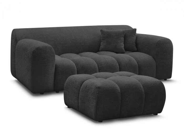 Canapé droit fixe 2 places MELISSE tissu texturé avec pouf