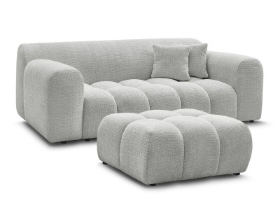 Canapé droit fixe 2 places MELISSE tissu texturé avec pouf