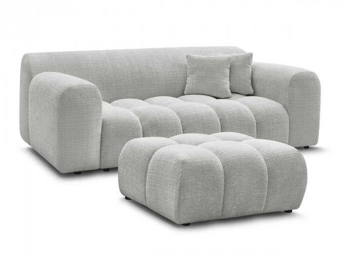 Canapé droit fixe 2 places MELISSE tissu texturé avec pouf