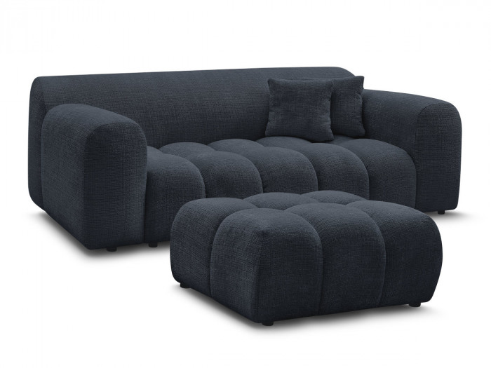 Canapé droit fixe 2 places MELISSE tissu texturé avec pouf