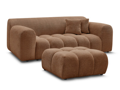 Canapé droit fixe 2 places MELISSE tissu texturé avec pouf