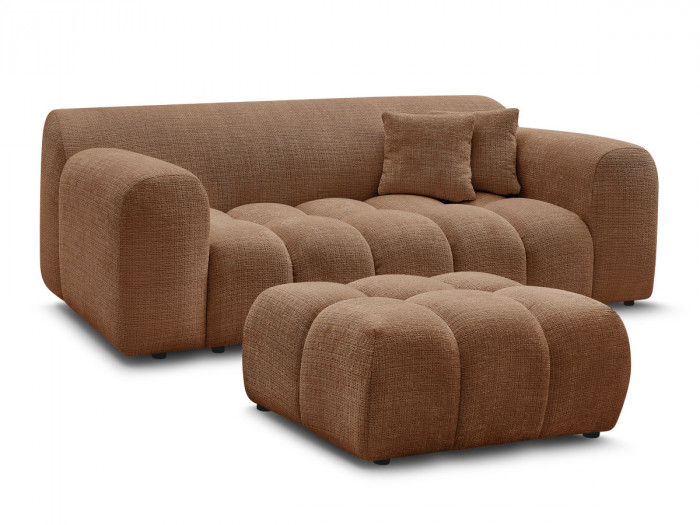 Canapé droit fixe 2 places MELISSE tissu texturé avec pouf