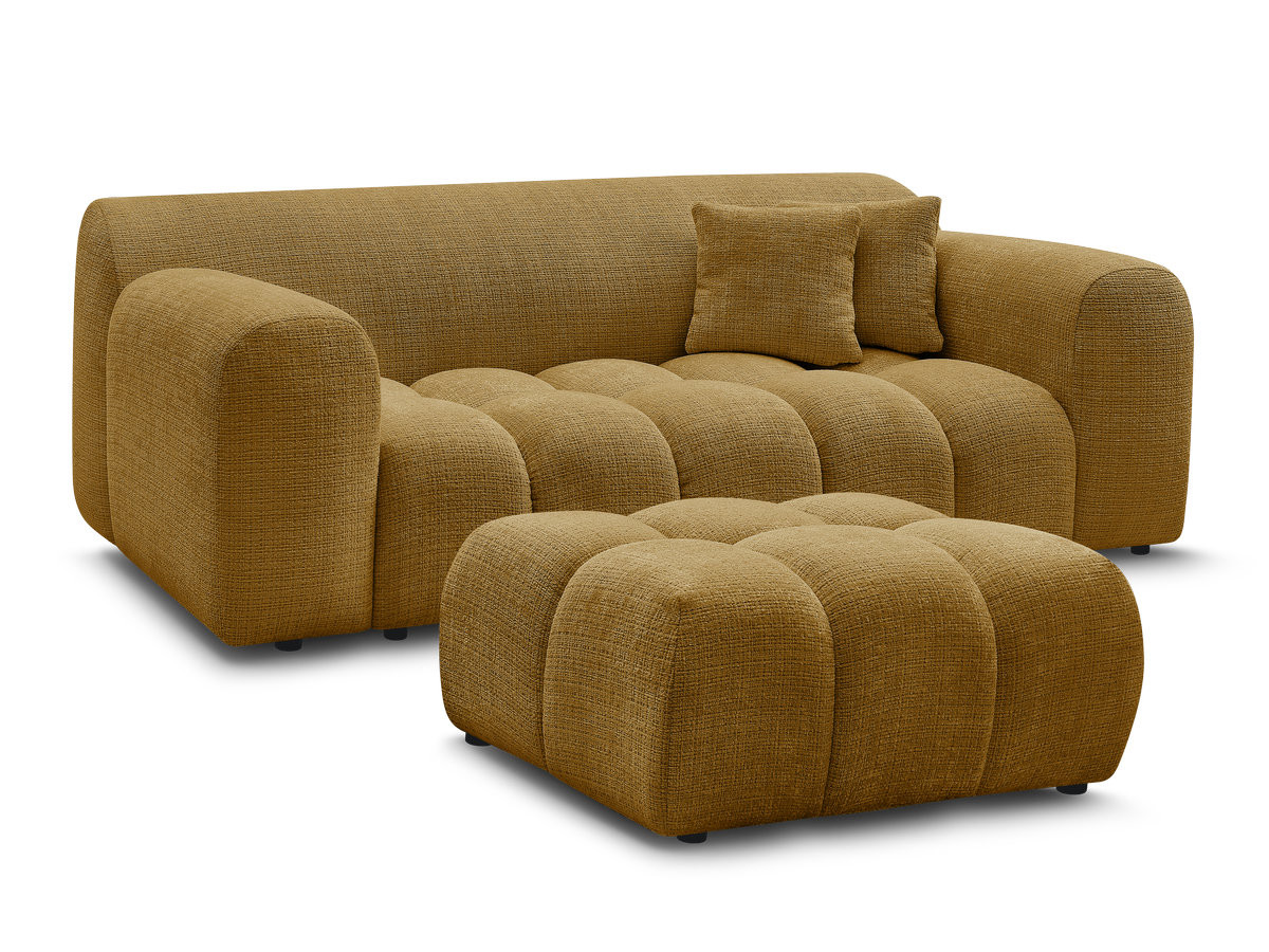 melisse 2-zits vaste rechte bank in structuurstof met voetenbank gekleurd geel