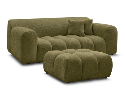 Canapé droit fixe 2 places MELISSE tissu texturé avec pouf