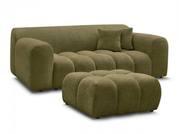 Canapé droit fixe 2 places MELISSE tissu texturé avec pouf