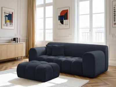 Canapé droit fixe 2 places MELISSE tissu texturé avec pouf