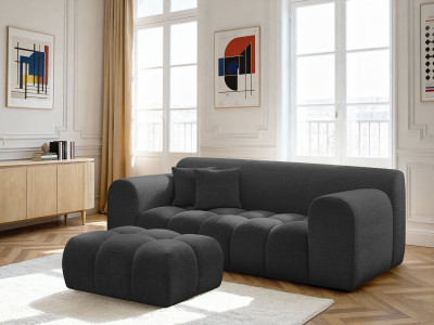 Canapé droit fixe 2 places MELISSE tissu texturé avec pouf