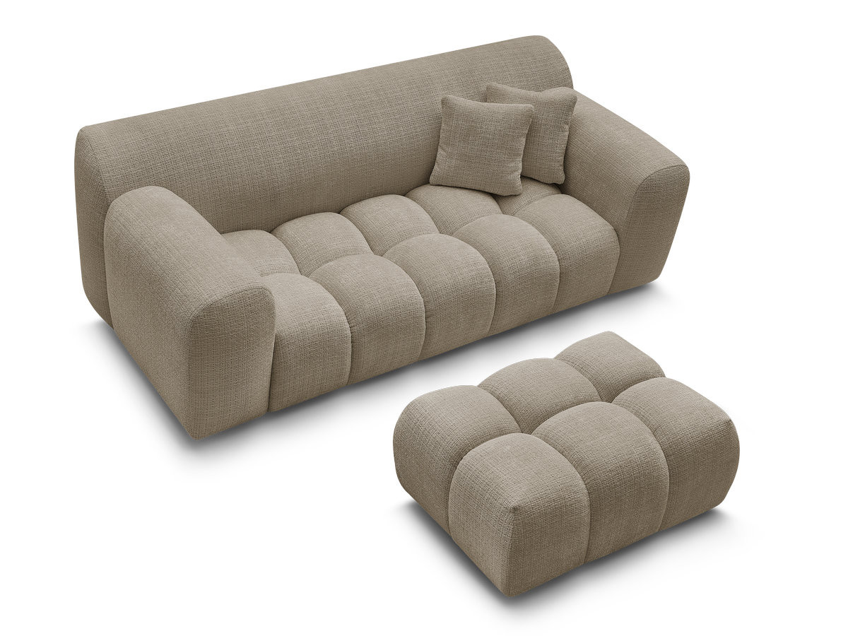 Canapé droit 2 places MELISSE texturé avec pouf taupe — vue 5