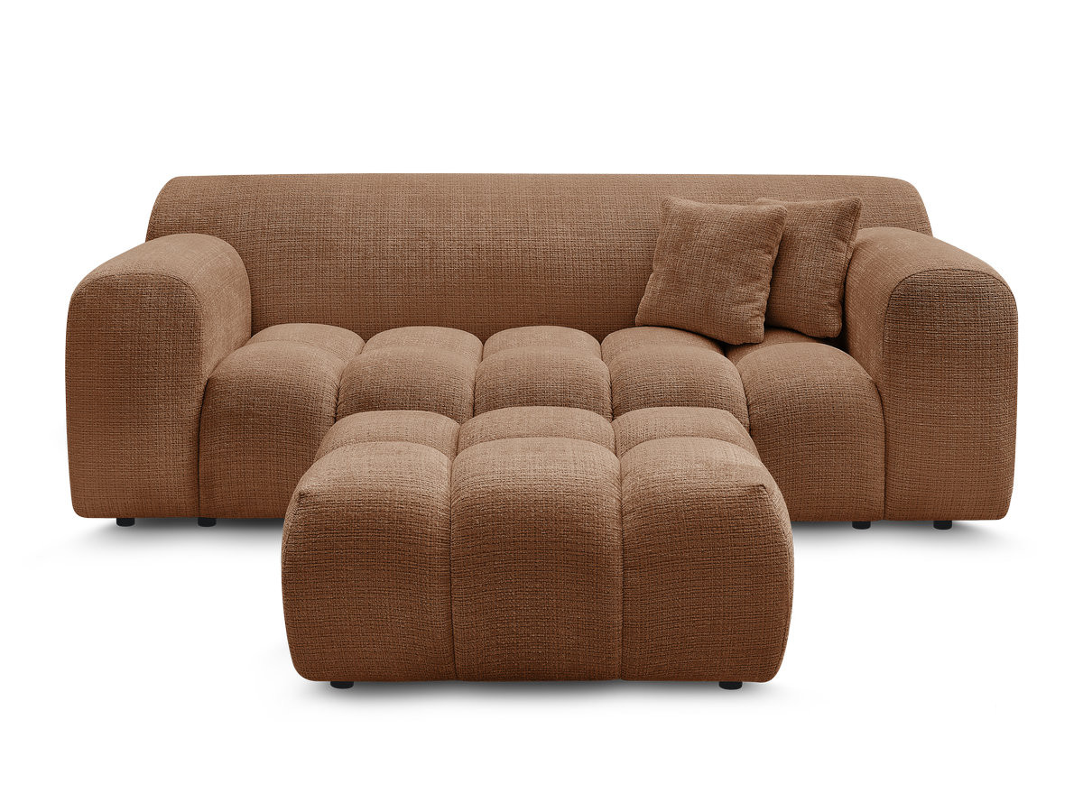 Canapé droit 2 places MELISSE texturé avec pouf orange — vue 4