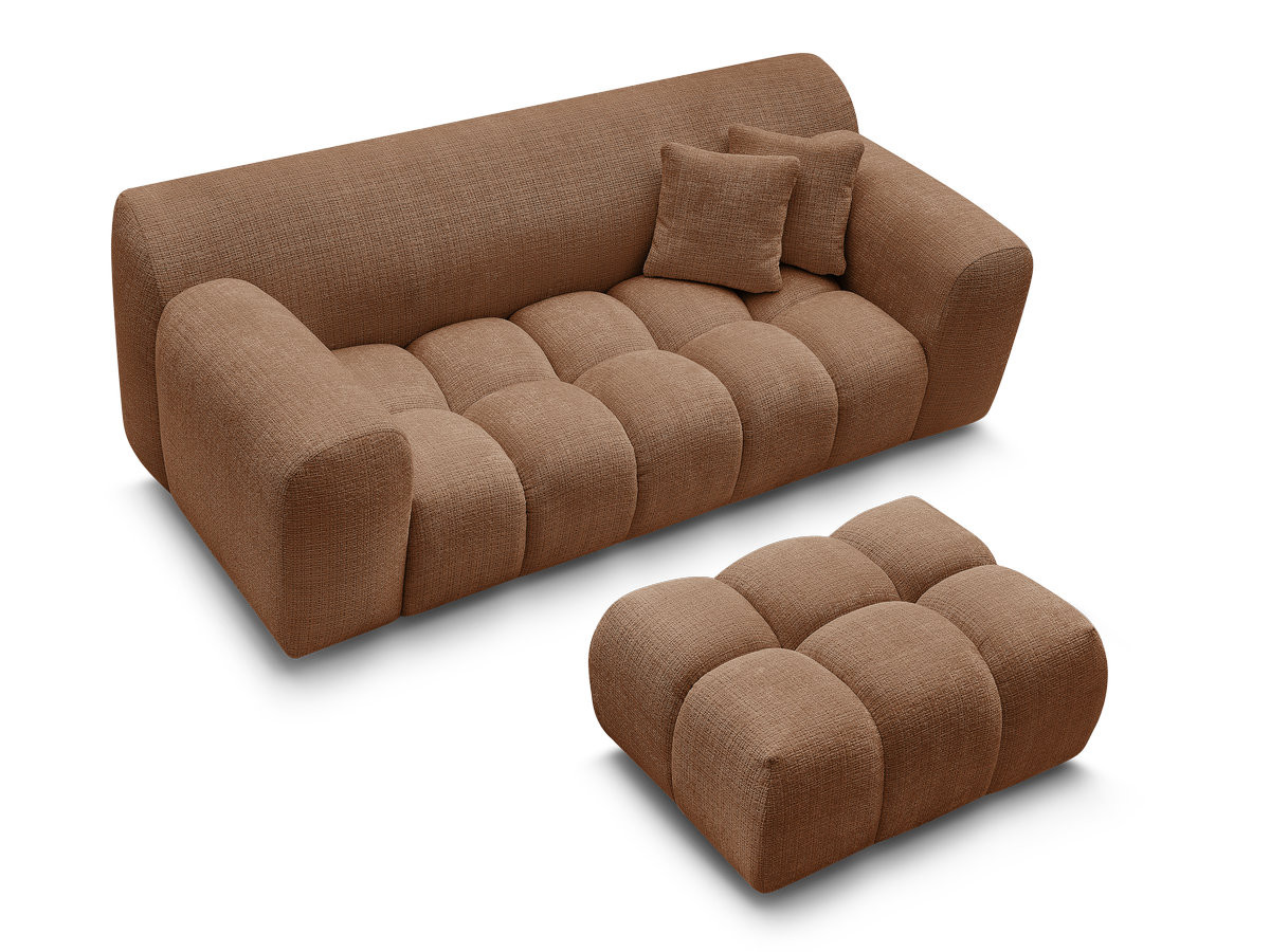 Canapé droit 2 places MELISSE texturé avec pouf orange — vue 5