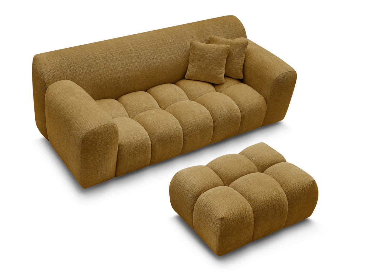 Canapé droit 2 places MELISSE texturé avec pouf jaune — vue 5