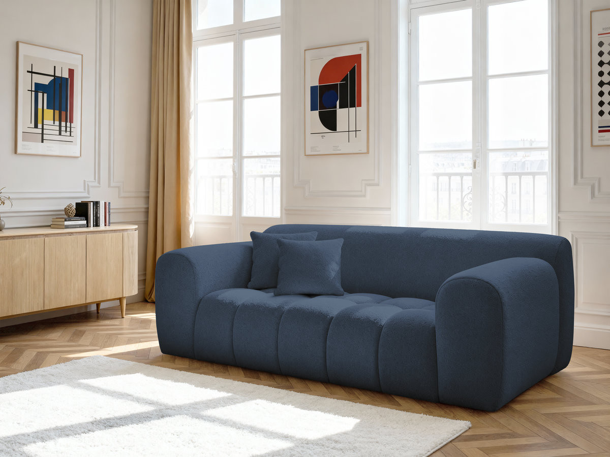 Canapé droit 2 places MELISSE chiné bleu