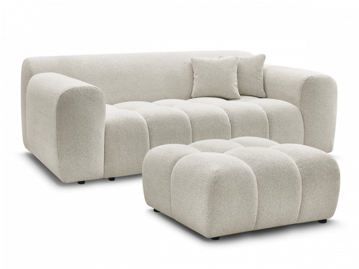 Canapé droit fixe 2 places MELISSE tissu chiné avec pouf