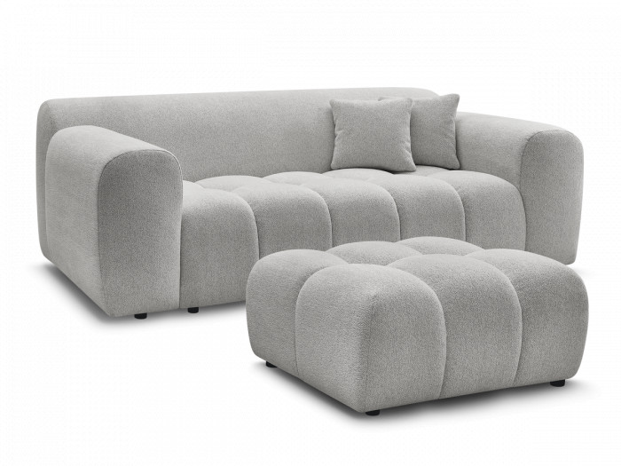 Canapé droit fixe 2 places MELISSE tissu chiné avec pouf