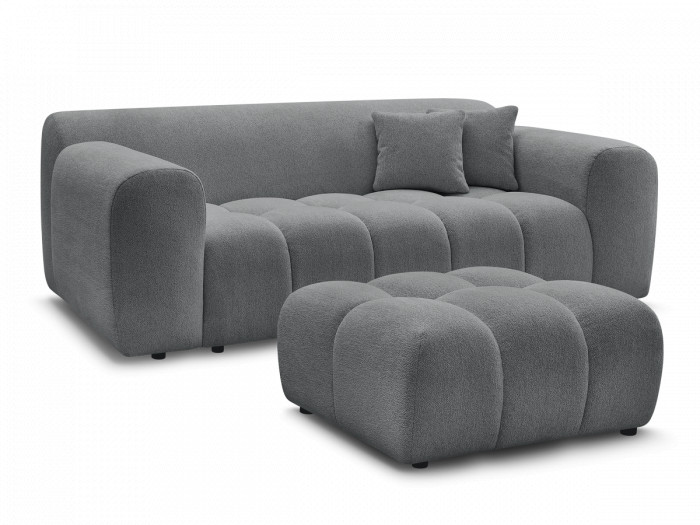 Canapé droit fixe 2 places MELISSE tissu chiné avec pouf