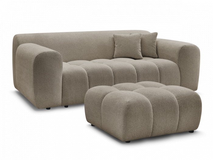 Canapé droit fixe 2 places MELISSE tissu chiné avec pouf