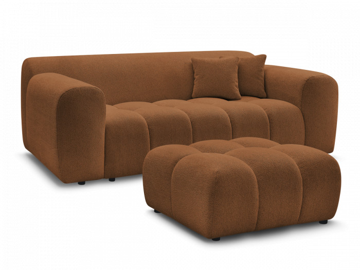 Canapé droit fixe 2 places MELISSE tissu chiné avec pouf