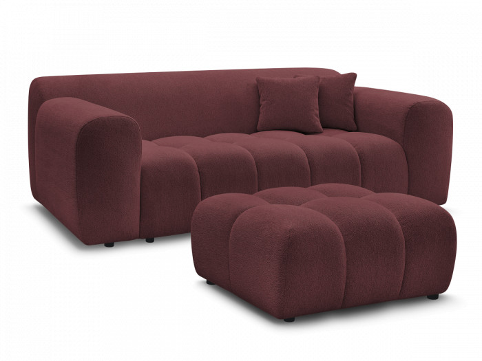 Canapé droit fixe 2 places MELISSE tissu chiné avec pouf