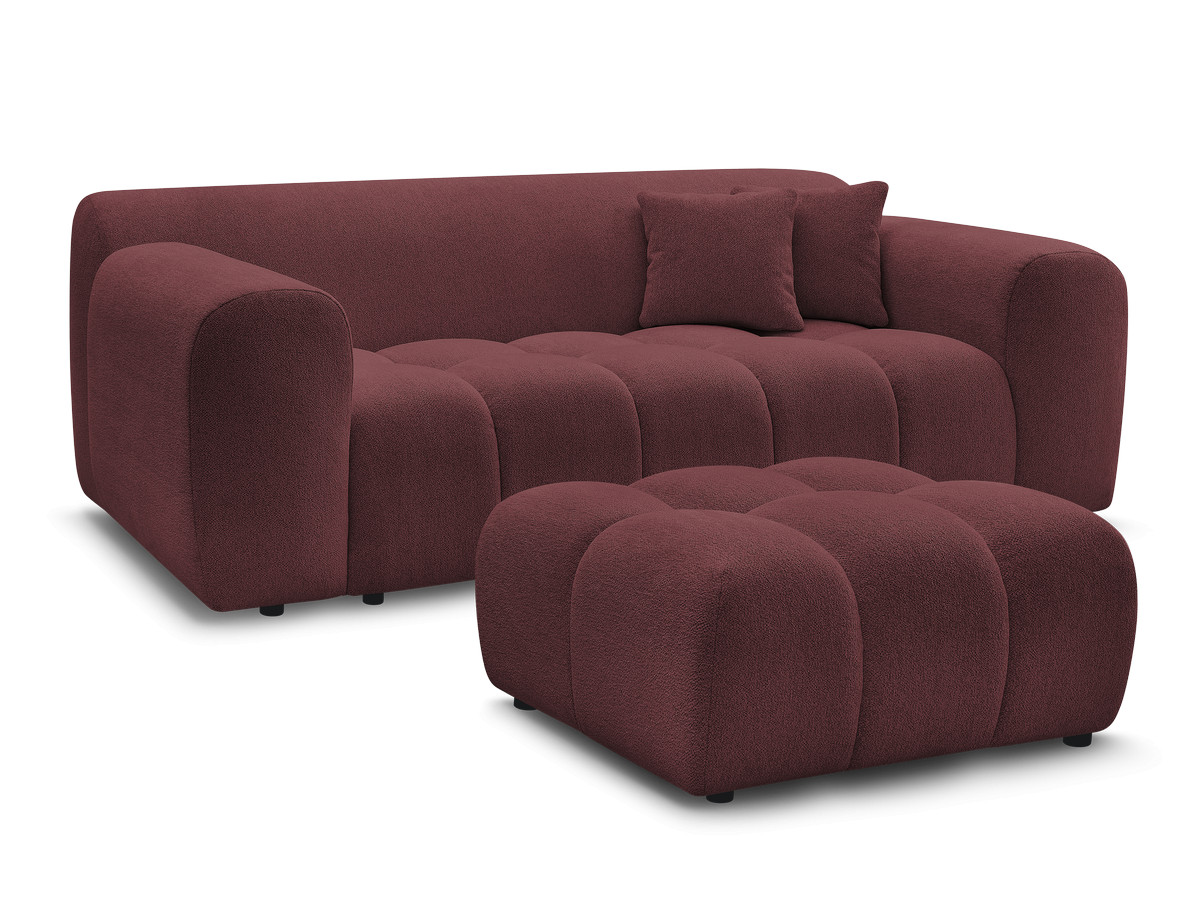 melisse 2-zits vaste rechte bank in gemêleerde stof met voetenbank gekleurd rood