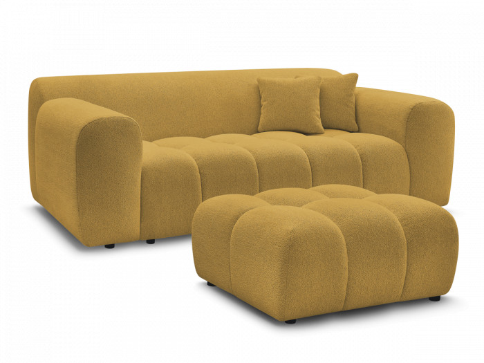 Canapé droit fixe 2 places MELISSE tissu chiné avec pouf