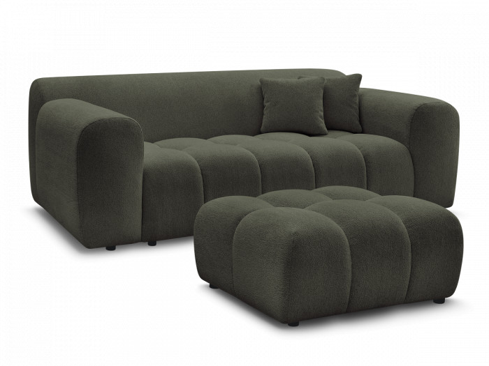 Canapé droit fixe 2 places MELISSE tissu chiné avec pouf