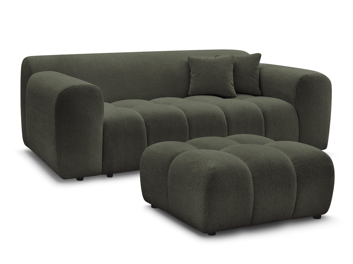 melisse 2-zits vaste rechte bank in gemêleerde stof met voetenbank gekleurd groente