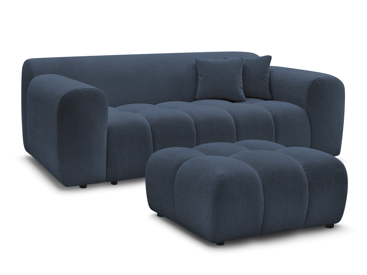 melisse 2-zits vaste rechte bank in gemêleerde stof met voetenbank gekleurd blauw