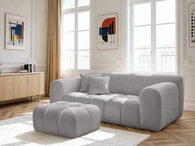 Canapé droit fixe 2 places MELISSE tissu chiné avec pouf