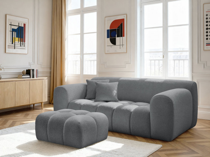 Canapé droit fixe 2 places MELISSE tissu chiné avec pouf