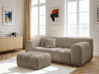Canapé droit fixe 2 places MELISSE tissu chiné avec pouf