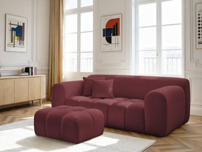 Canapé droit fixe 2 places MELISSE tissu chiné avec pouf