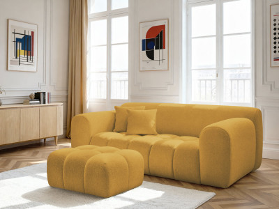 Canapé droit fixe 2 places MELISSE tissu chiné avec pouf