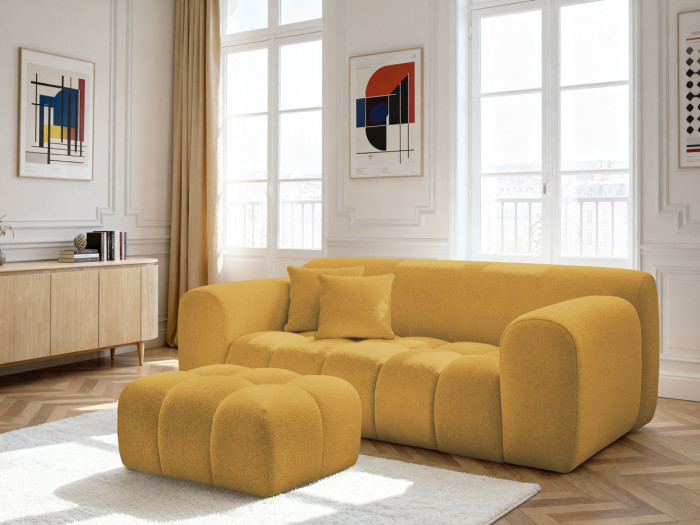 Canapé droit fixe 2 places MELISSE tissu chiné avec pouf