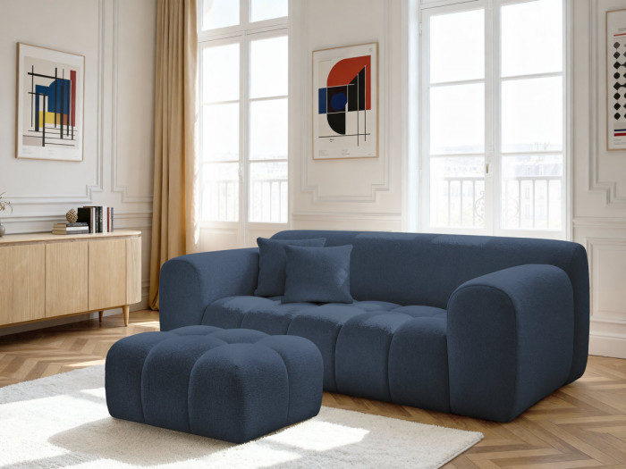 Canapé droit fixe 2 places MELISSE tissu chiné avec pouf