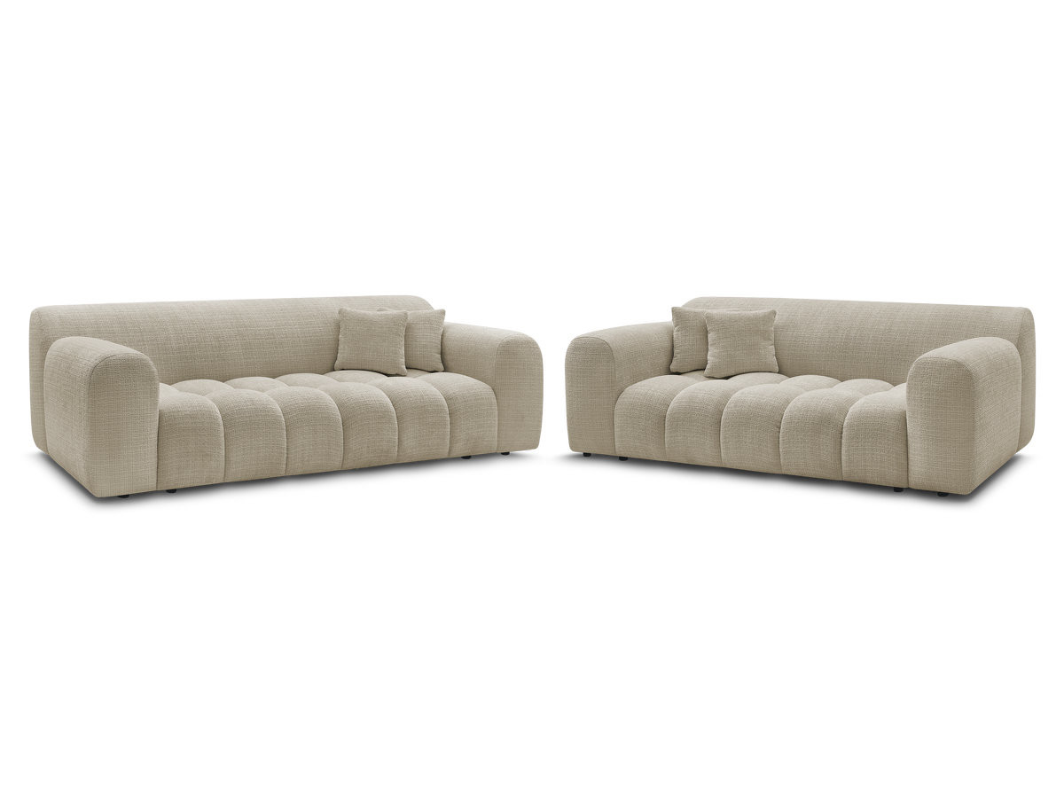 melisse 3+2 zits vaste rechte bankset in structuurstof gekleurd beige