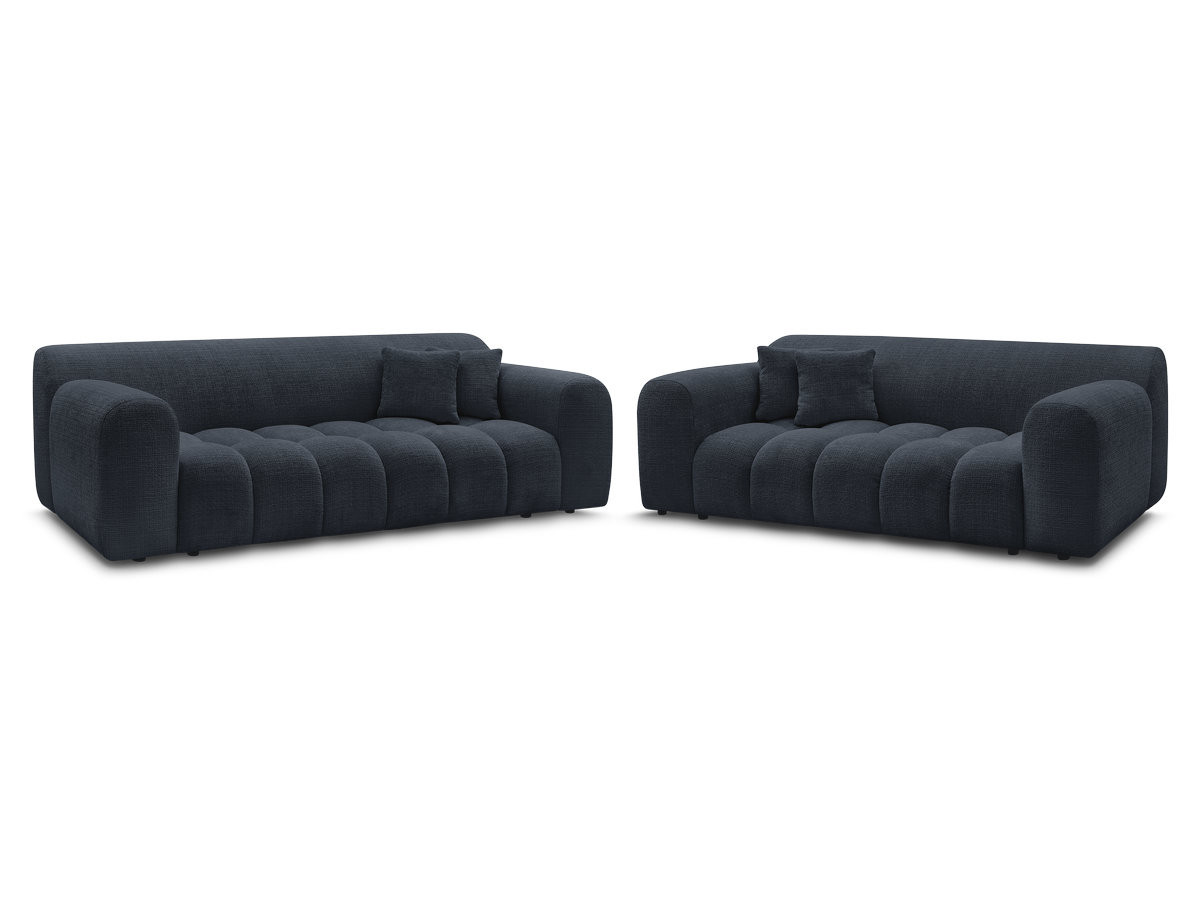 melisse 3+2 zits vaste rechte bankset in structuurstof gekleurd blauw