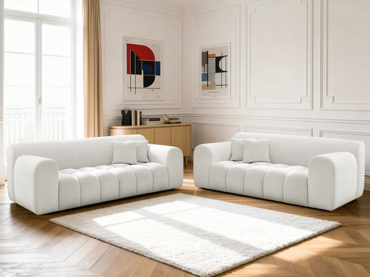 Ensemble canapé droit 3 + 2 places MELISSE texturé blanc
