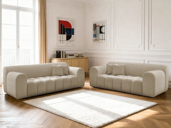 Ensemble canapé droit fixe 3 + 2 places MELISSE tissu texturé