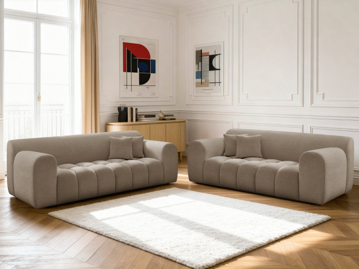 Ensemble canapé droit fixe 3 + 2 places MELISSE tissu texturé
