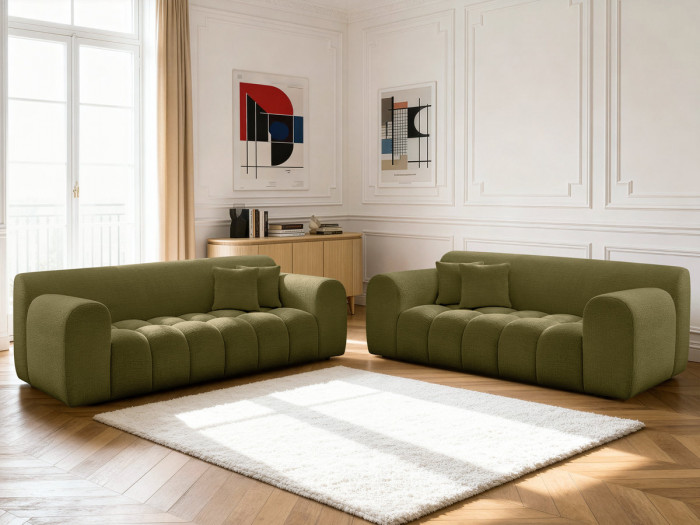 Ensemble canapé droit fixe 3 + 2 places MELISSE tissu texturé