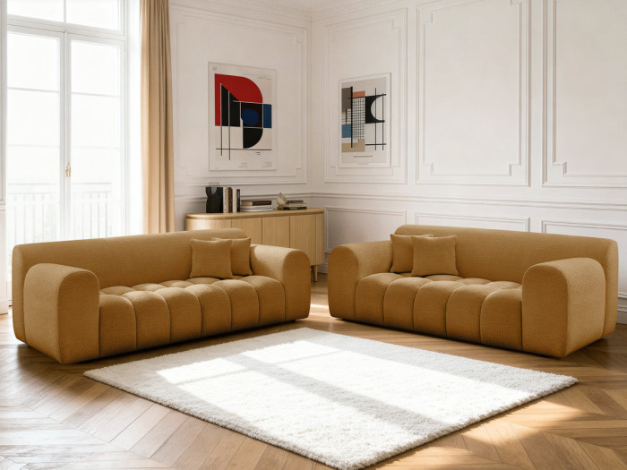 Ensemble canapé droit fixe 3 + 2 places MELISSE tissu texturé