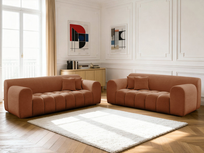 Ensemble canapé droit fixe 3 + 2 places MELISSE tissu texturé